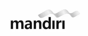 Bank Mandiri dengan logo pita gelombang emas di atas teks "mandiri